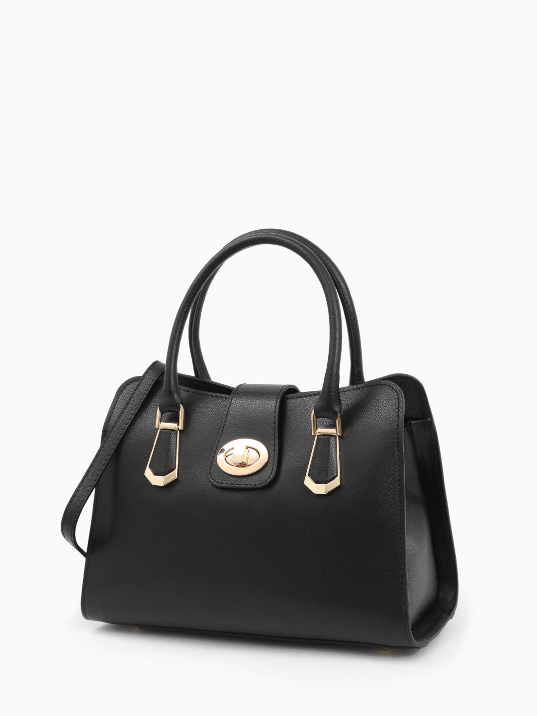 Сумка-тоут с поворотной золотистой фурнитурой от FOLLE в чёрном цвете