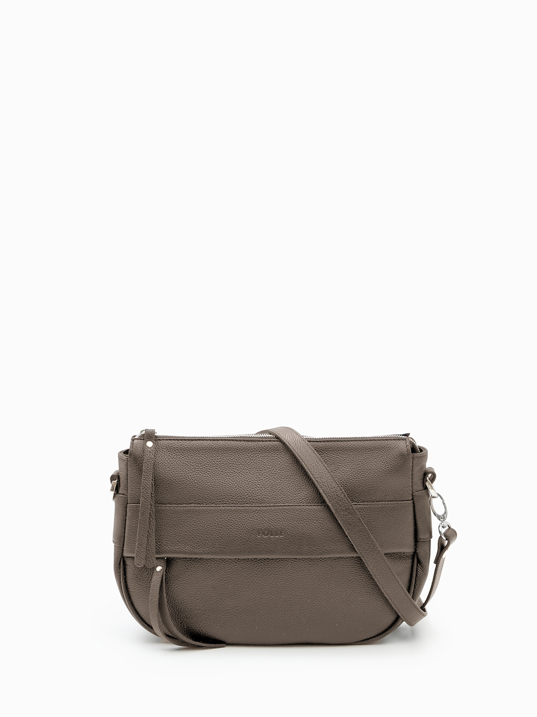 Полукруглая кросс-боди на плечо с тиснёным логотипом FOLLE в оттенке тауп