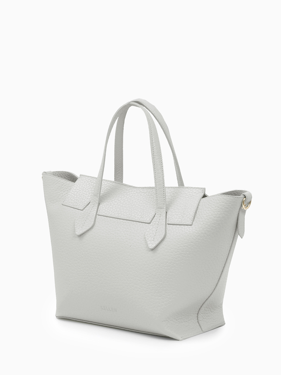 Светло-серая сумка-трапеция AELITA с круглым брелоком и тиснёным логотипом KELLEN