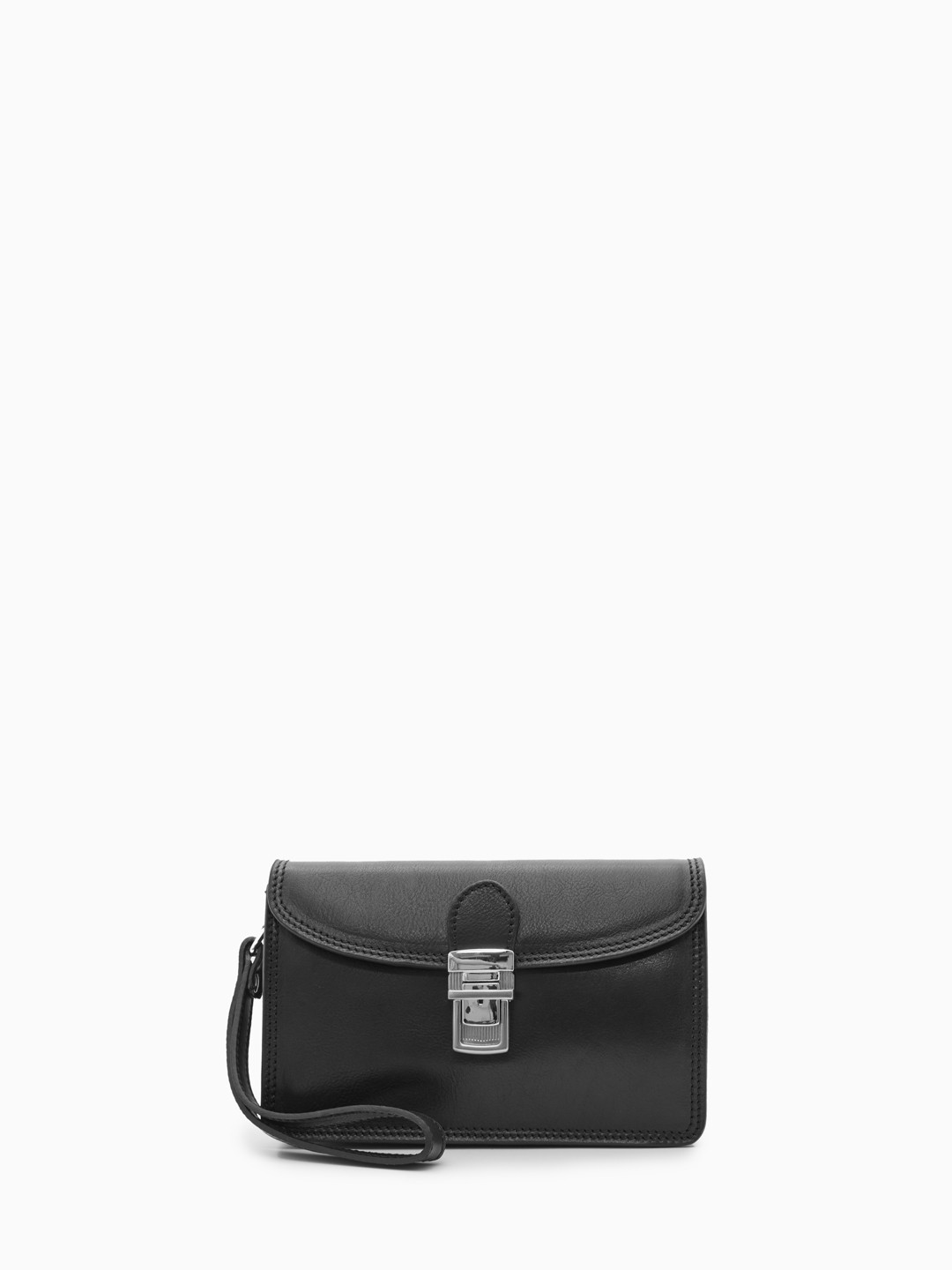 Сумка-барсетка чёрного цвета с дополнительной ручкой из винтажной кожи vacchetta от Folle uomo