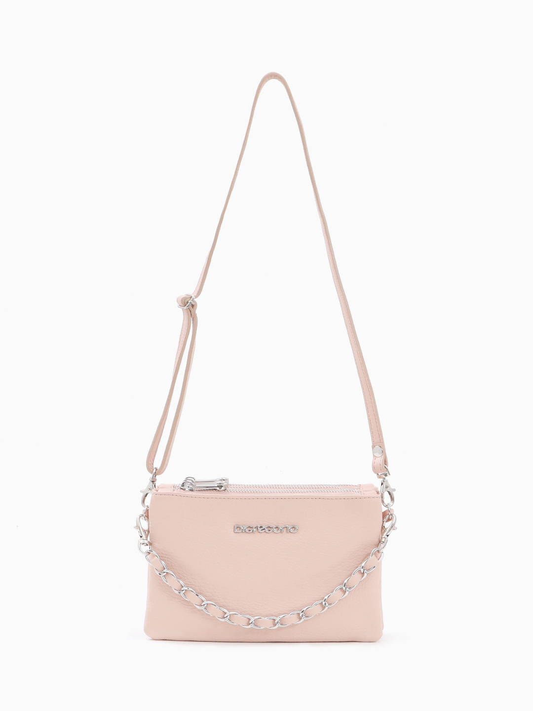Кросс-боди с тремя отделениями на молнии и дополнительной ручкой-цепью в пудровом цвете от Di Gregorio