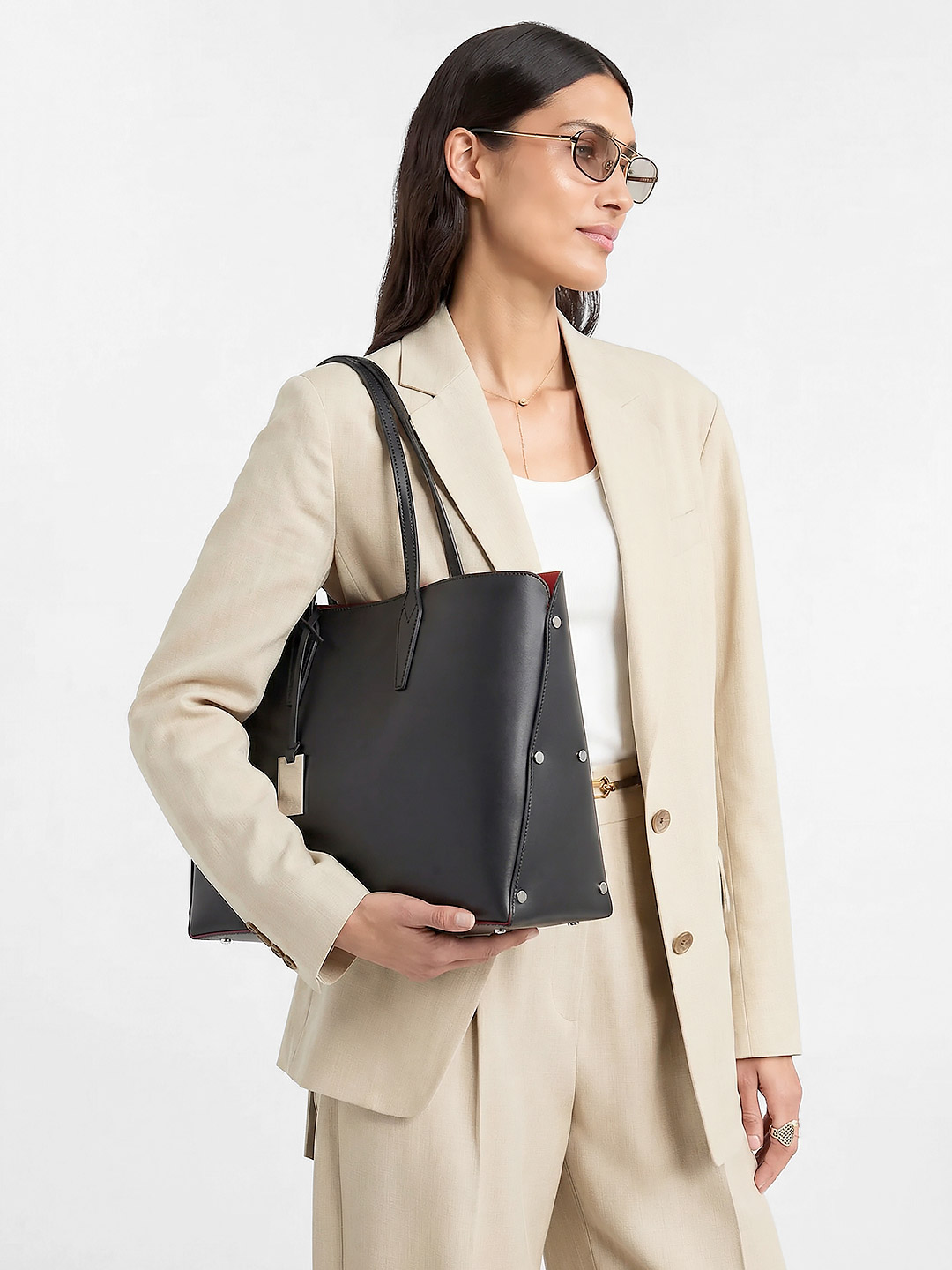 Шоппер от BE NICE из полужесткой натуральной кожи черного цвета