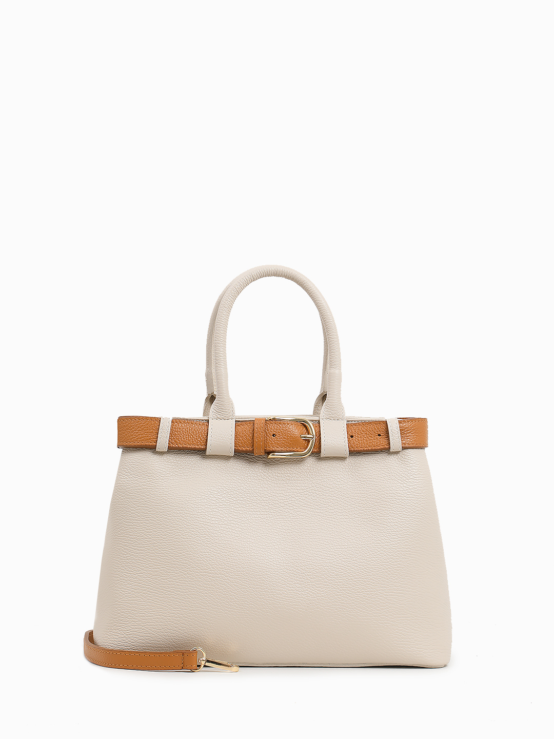 Бежевая сумка-тоут с декоративным рыжим ремнём от FOLLE