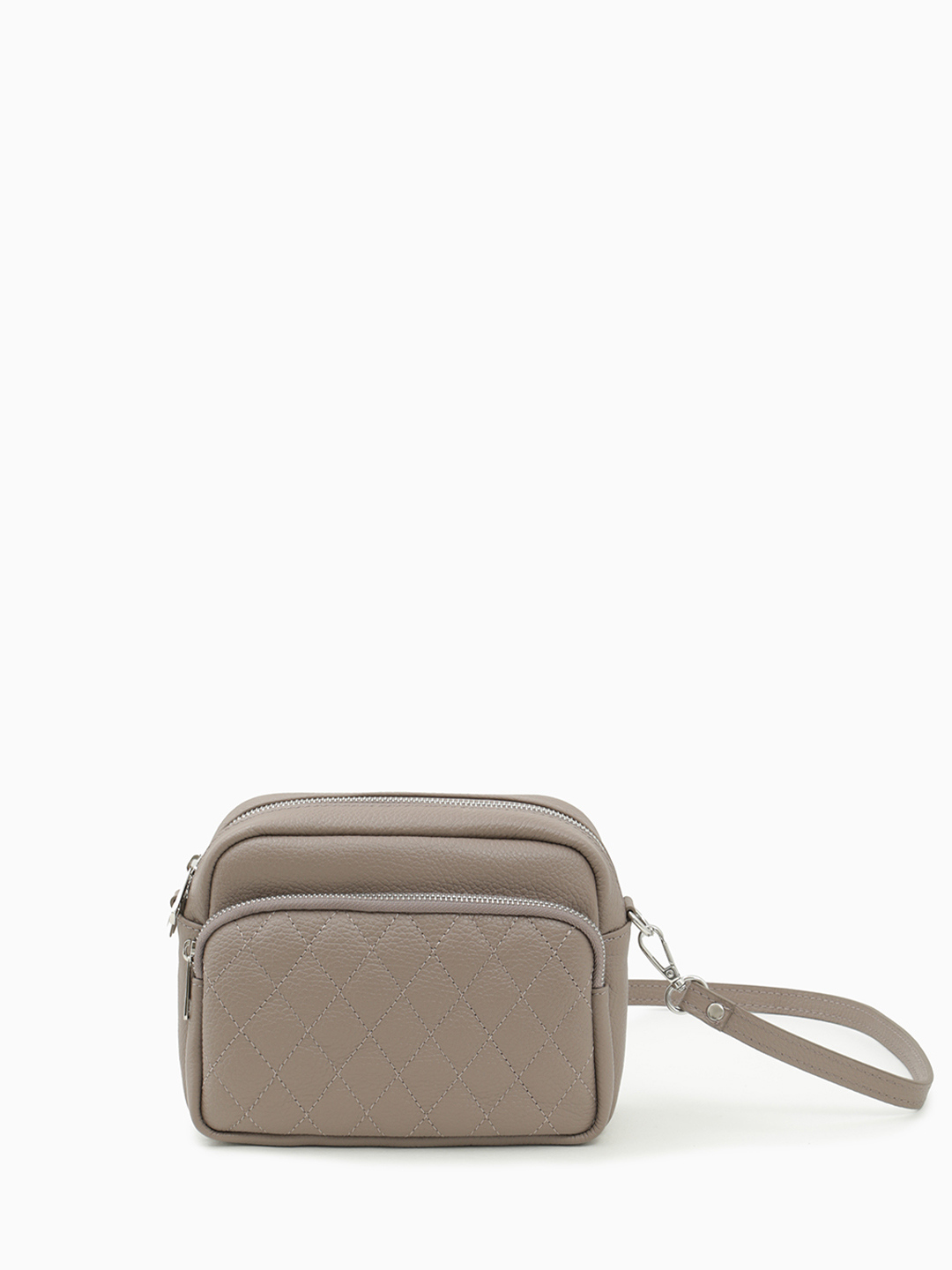 Прямоугольная кросс-боди с ромбовидной стёжкой на переднем кармане от FOLLE в цвете тауп