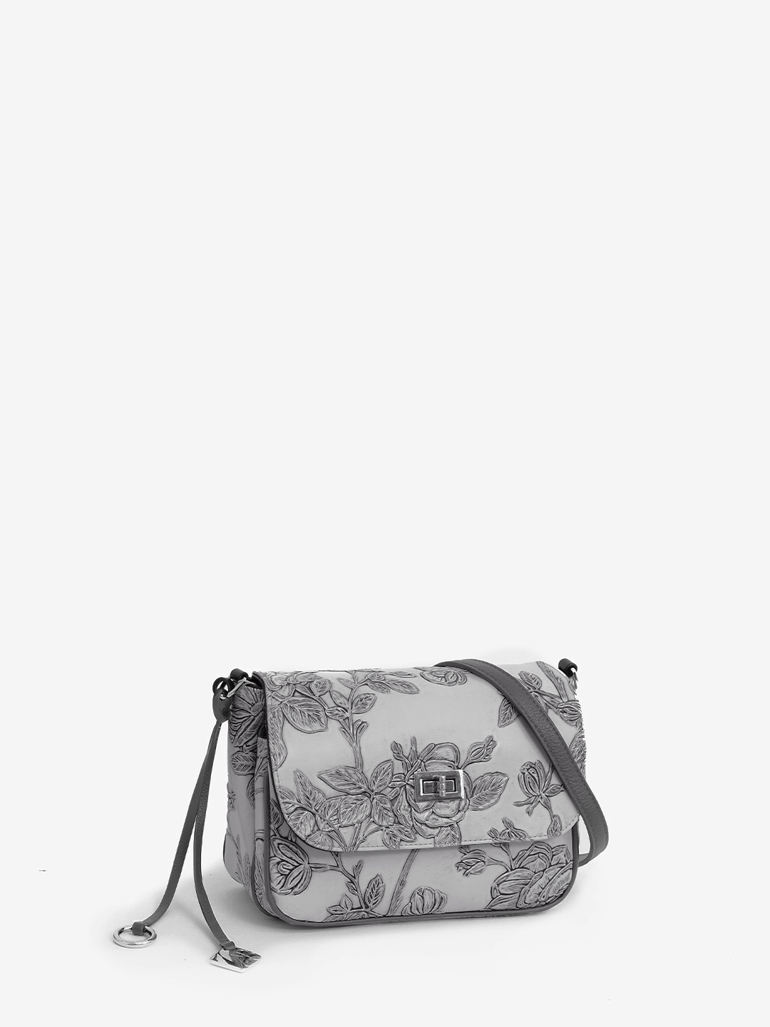Кросс-боди на плечо с цветочным тиснением от Alessandro Beato серого цвета