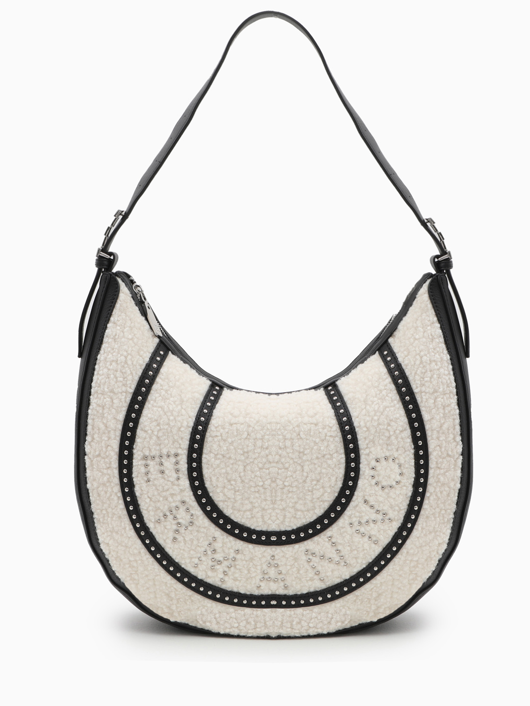 СУМКА-ХОБО В РАЗМЕРЕ "L" С НАДПИСЬЮ ИЗ МЕТАЛЛИЧЕСКИХ КЛЁПОК ОТ ERMANNO FIRENZE БЕЛОГО ЦВЕТА