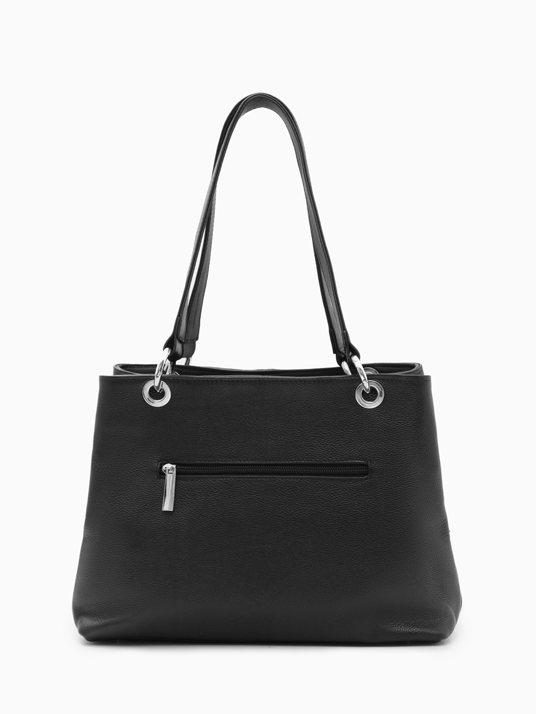 Классический шоппер с тремя отделениями и круглой фурнитурой от FOLLE чёрного цвета