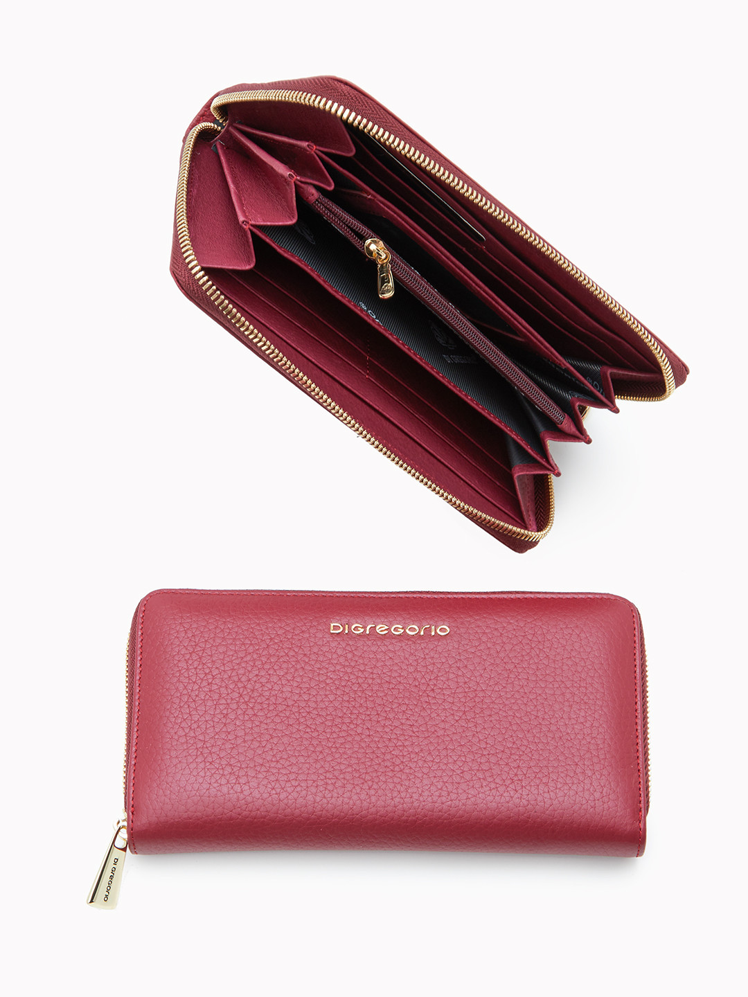 Минималистичный бумажник с металлическим логотипом Di Gregorio бордового оттенка