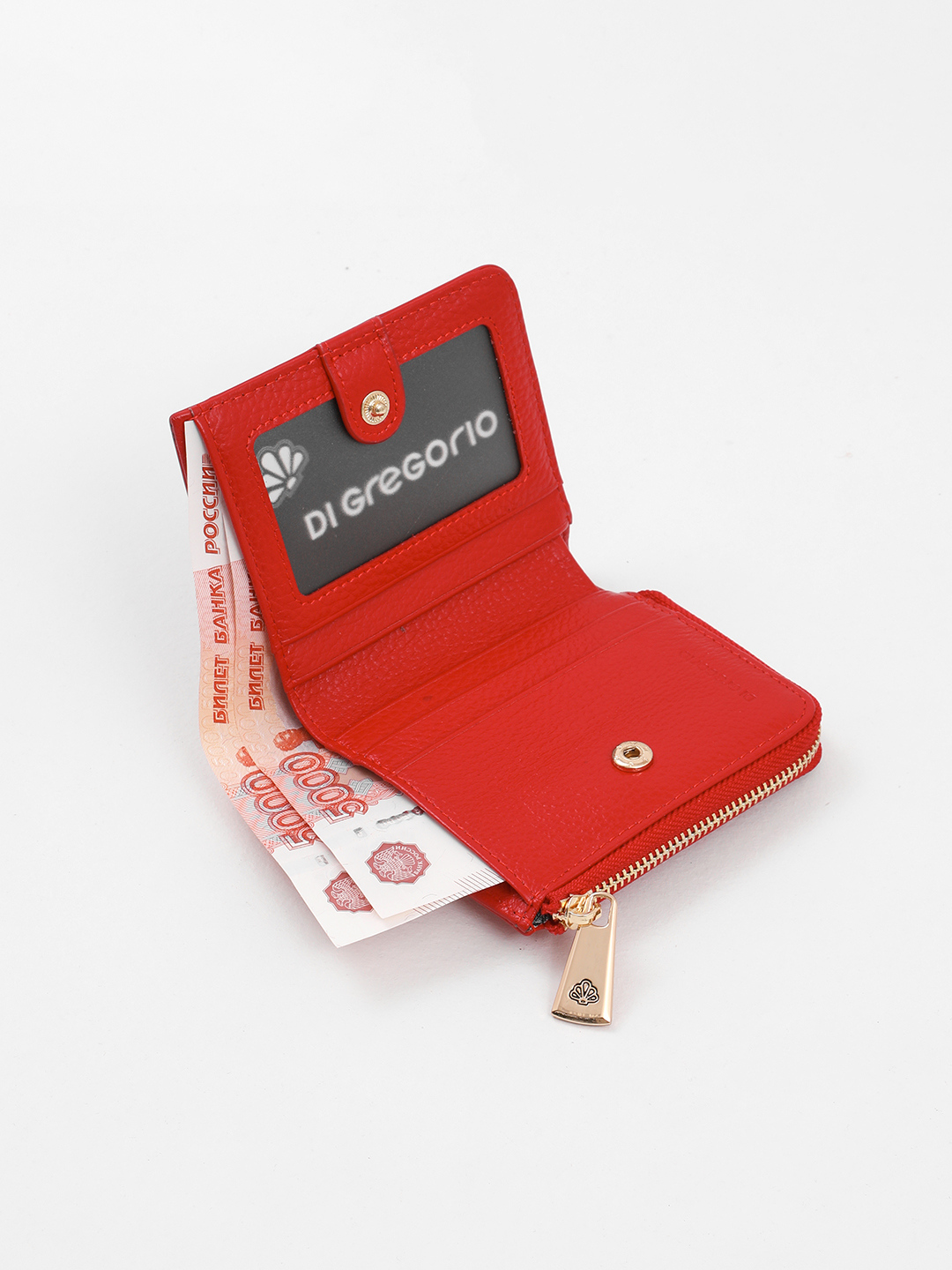 Небольшой кошелёк с металлическим логотипом Di Gregorio в красном цвете