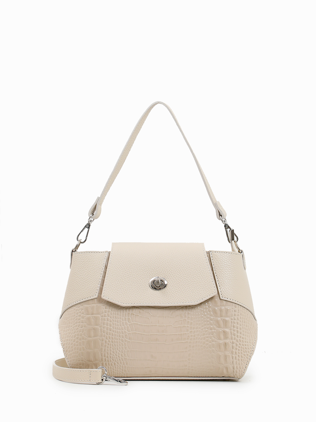 Сумка на плечо с поворотной фурнитурой от FOLLE в бежевом оттенке