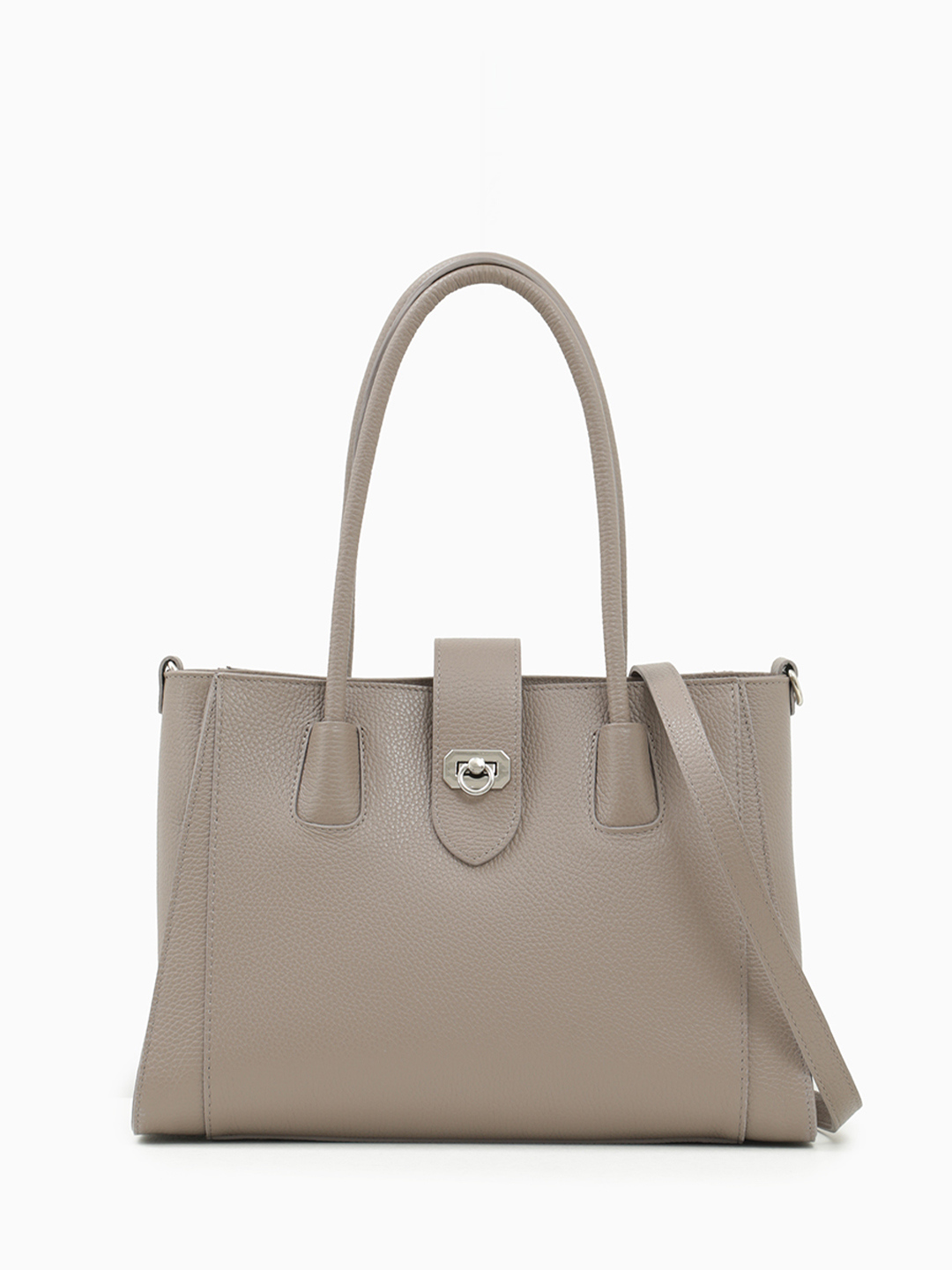 Прямоугольный шопер на молнии с откидным хлястиком от FOLLE в цвете тауп