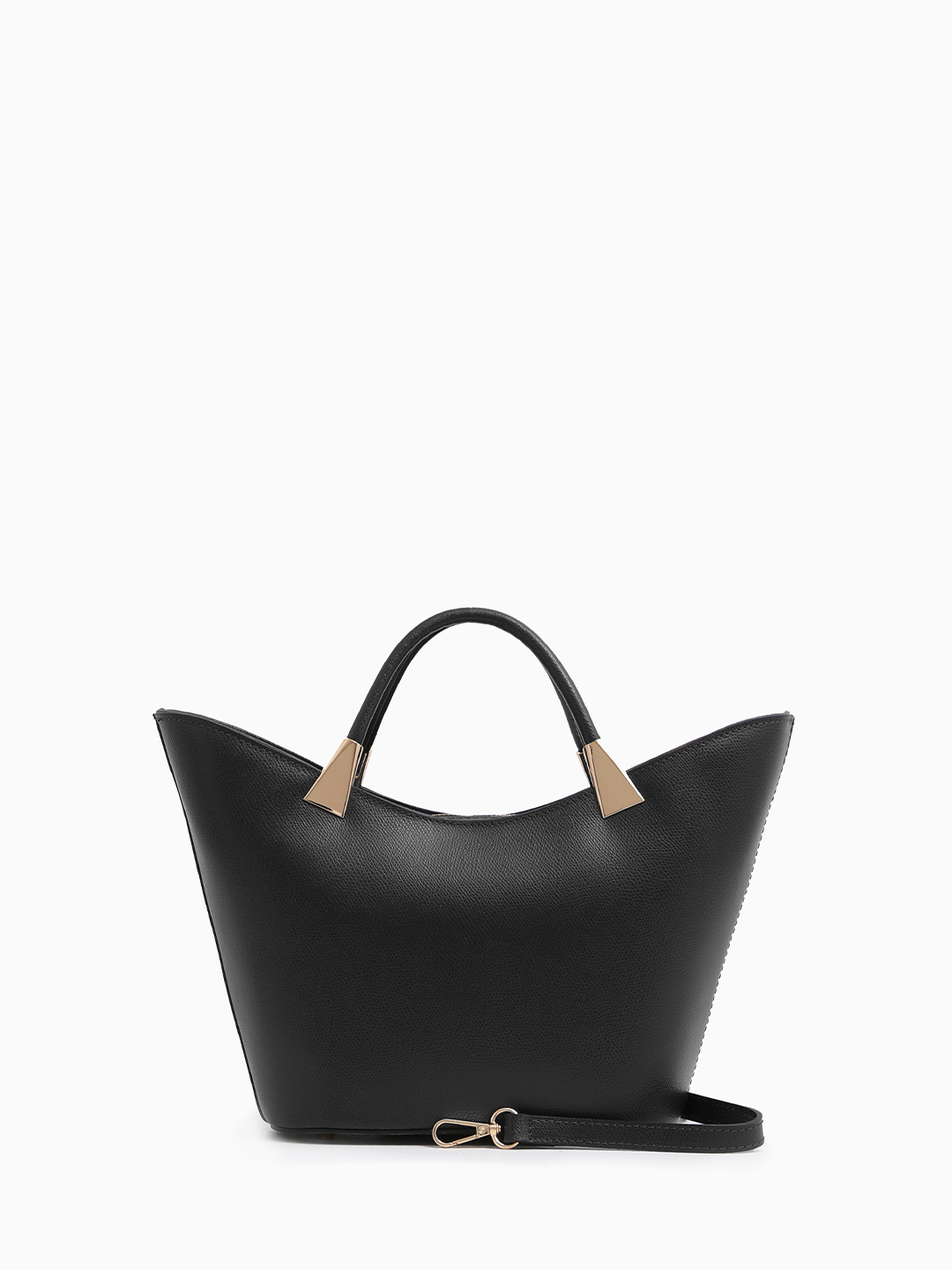 Сумка-лодочка из натуральной кожи чёрного цвета с круглой фурнитурой BE NICE