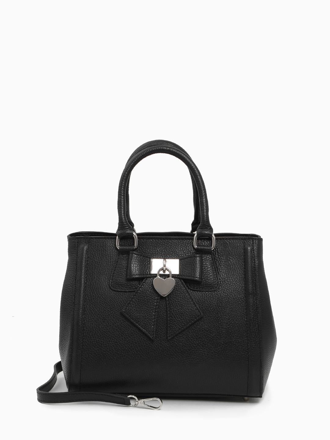 Чёрная сумка-тоут с кожаным бантом и фурнитурой-сердцем от Folle