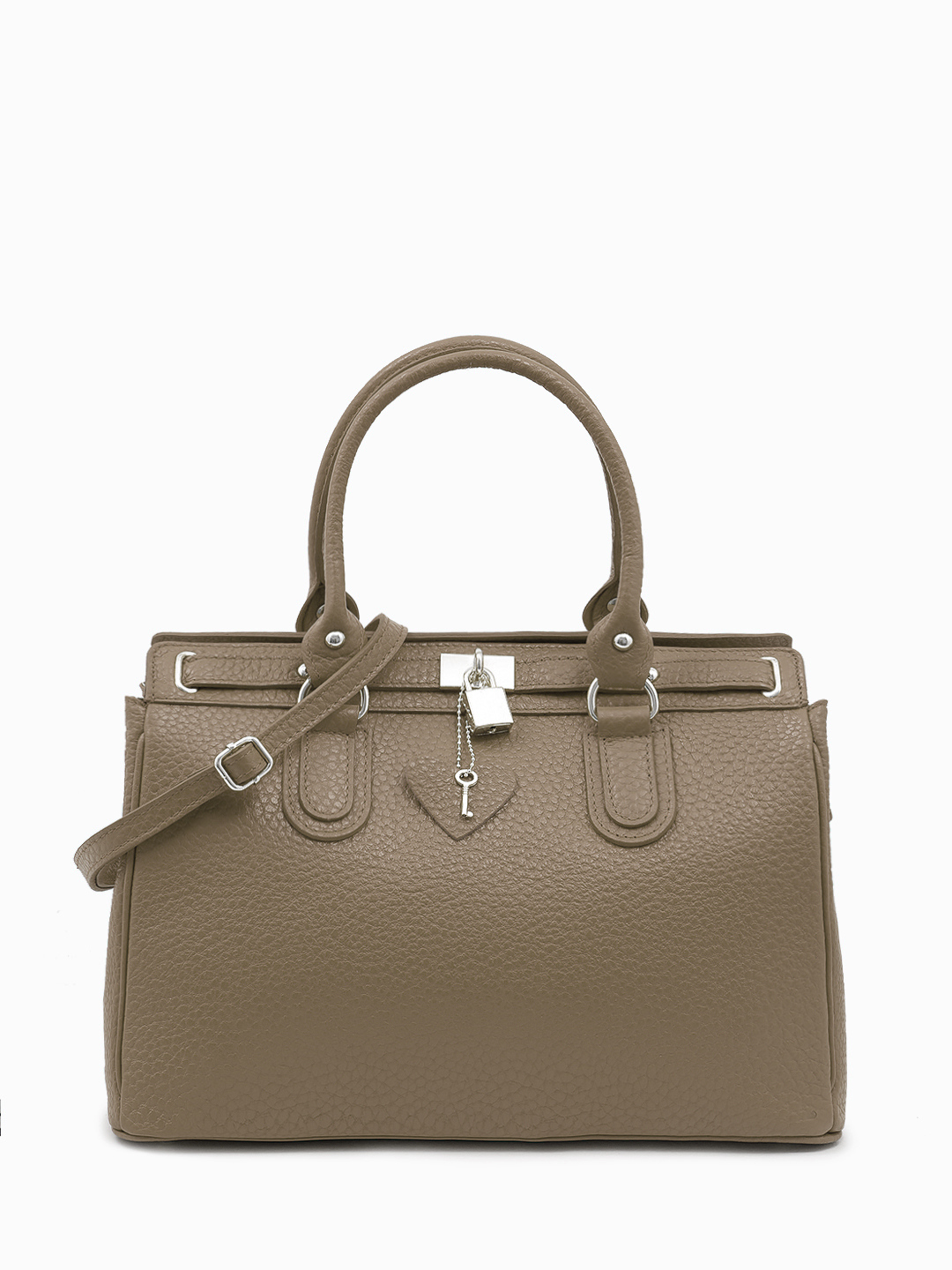 Классическая сумка "Jane" с фурнитурой-замком от BE NICE из крупнозернистой кожи оттенка talpa