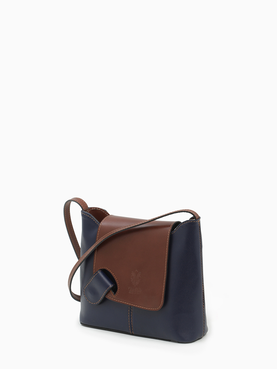 Кросс-боди с длинным плечевым ремнём от FOLLE из натуральной кожи vacchetta синего цвета