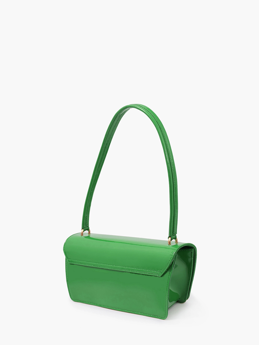 Минималистичная сумка-багет с длинной ручкой от ARCADIA из лаковой кожи нефритового оттенка