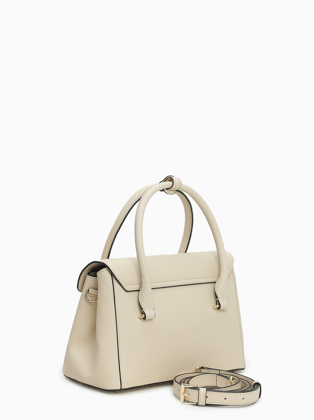 Небольшая сумка с клапаном и поворотным замком от Cromia из натуральной бежевой кожи