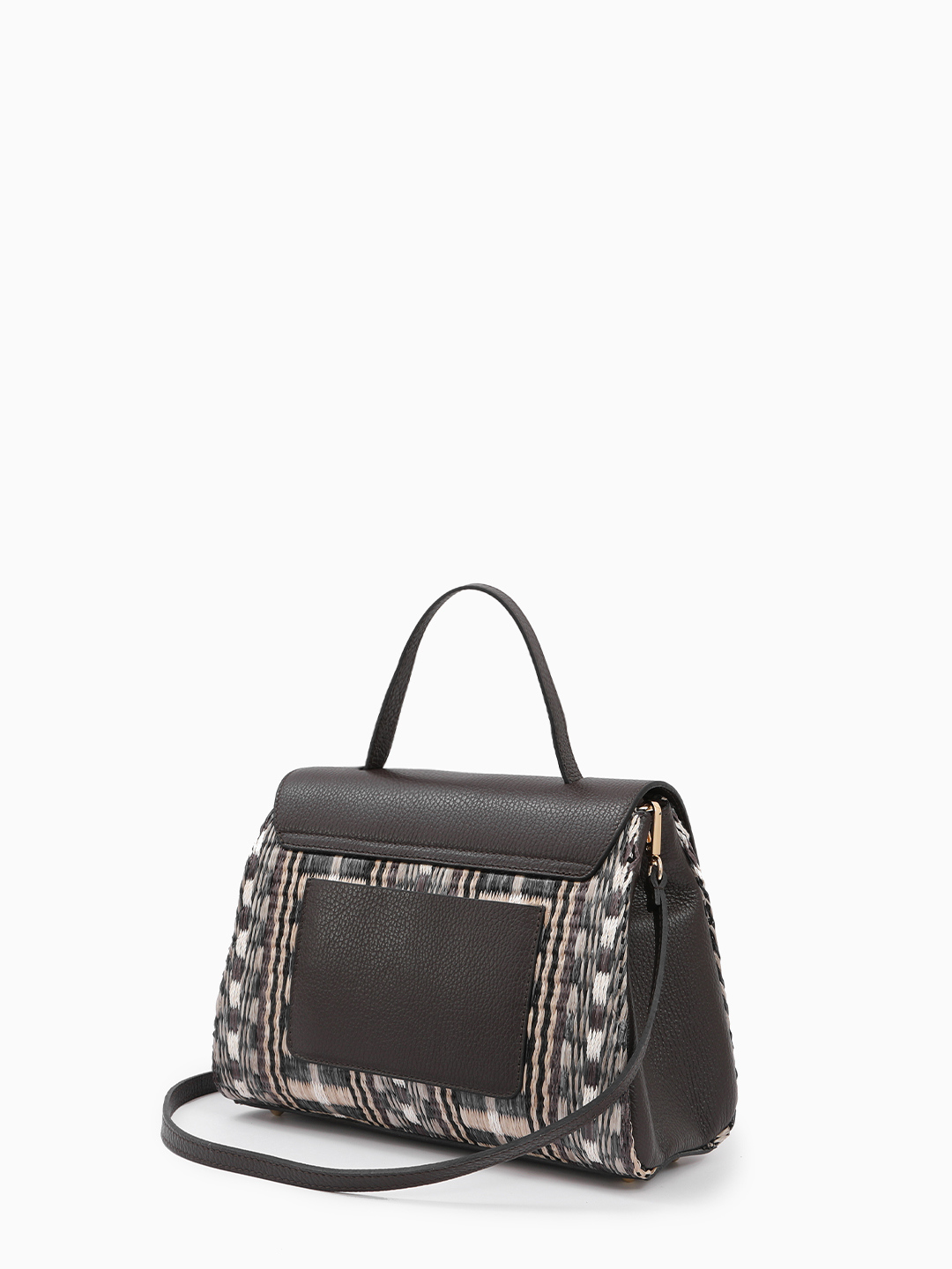 Сэтчел-трапеция с круглой фурнитурой от FOLLE из соломки рафии и натуральной кожи коричневого оттенка