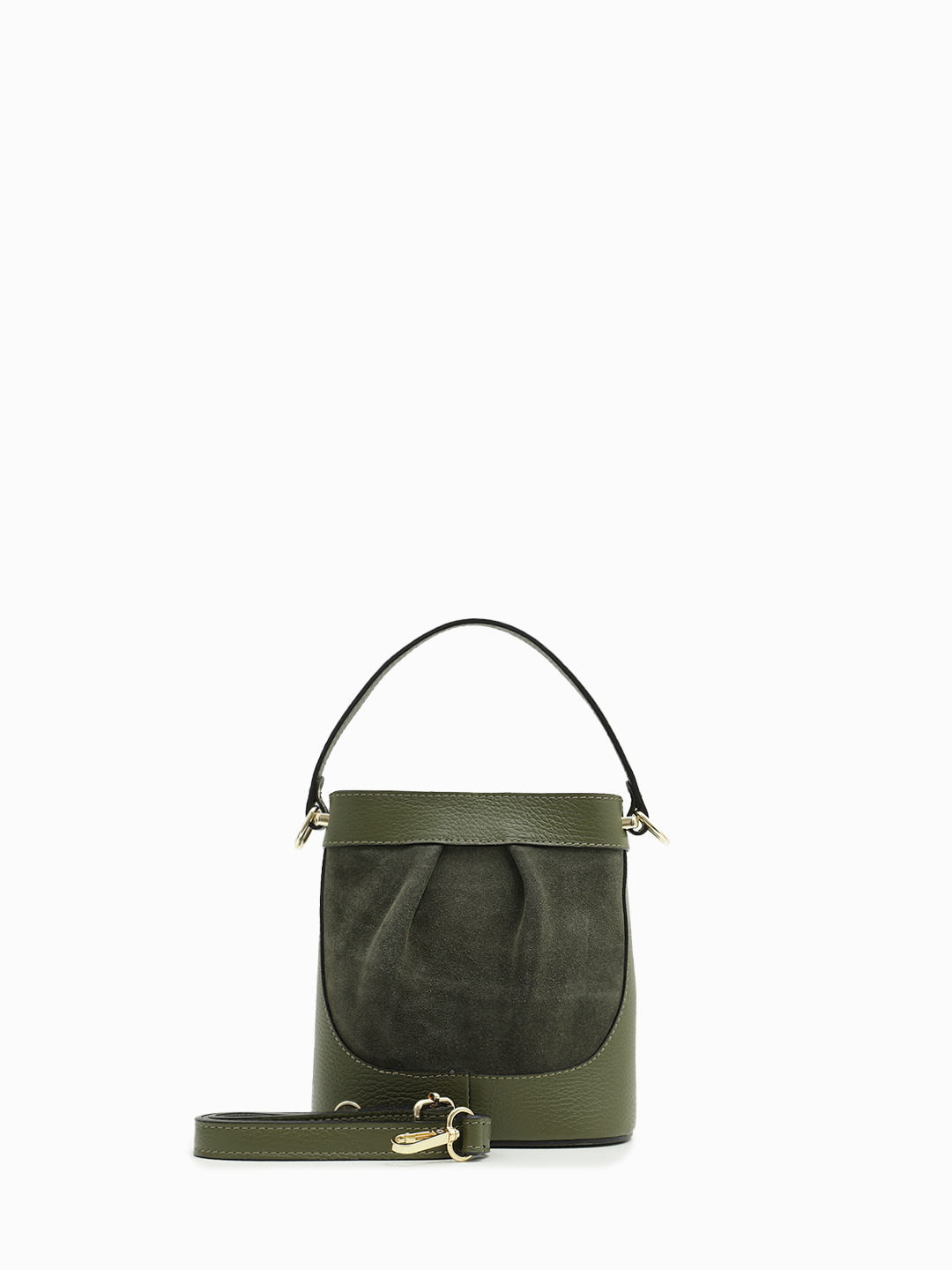 Небольшая сумка в зелёном цвете из натуральной кожи и замши от BE NICE