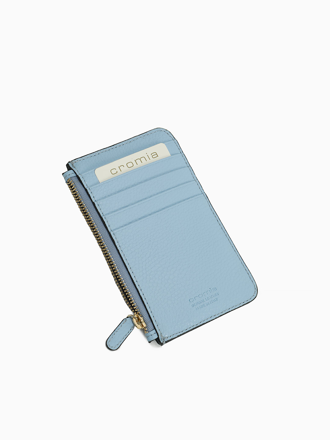 Небольшой плоский женский кошелек от Cromia из кожи голубого цвета