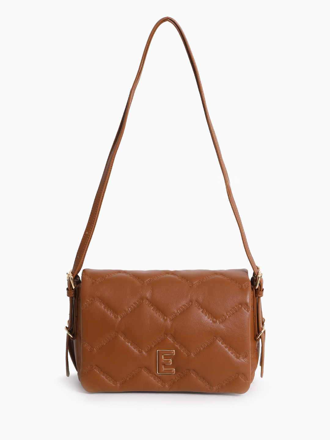 Стёганая кросс-боди на плечо с патчем с логотипом ERMANNO FIRENZE в оттенке загара tan