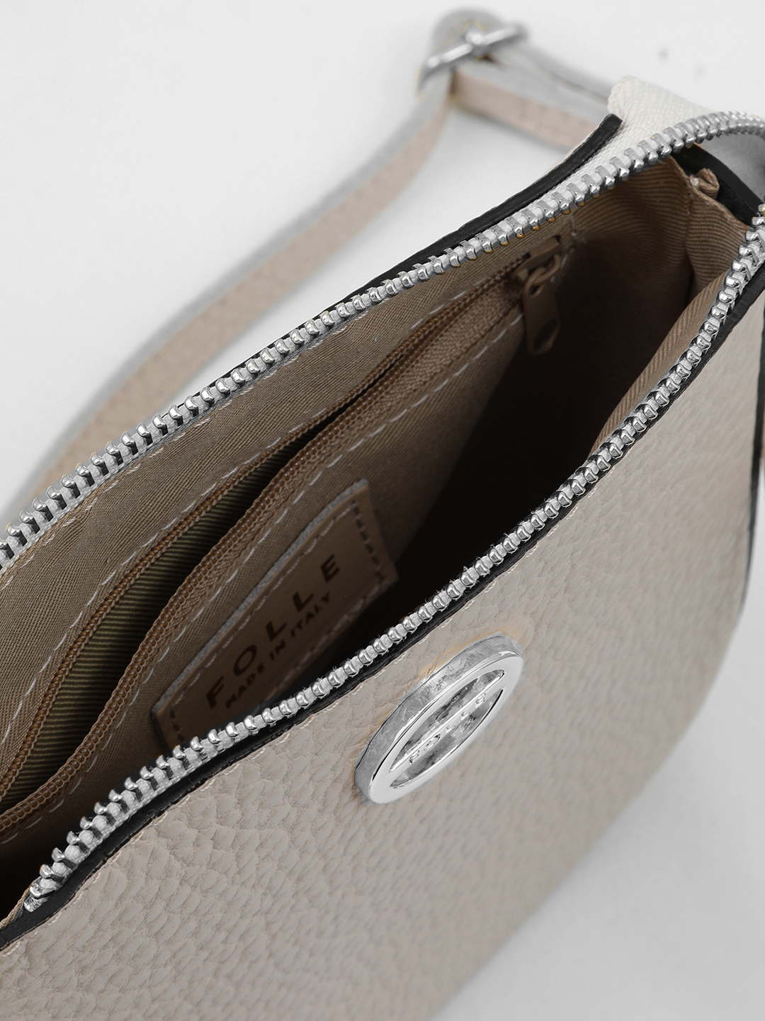 Полукруглая кросс-боди с логотипом FOLLE из крупнозернистой кожи мраморного оттенка