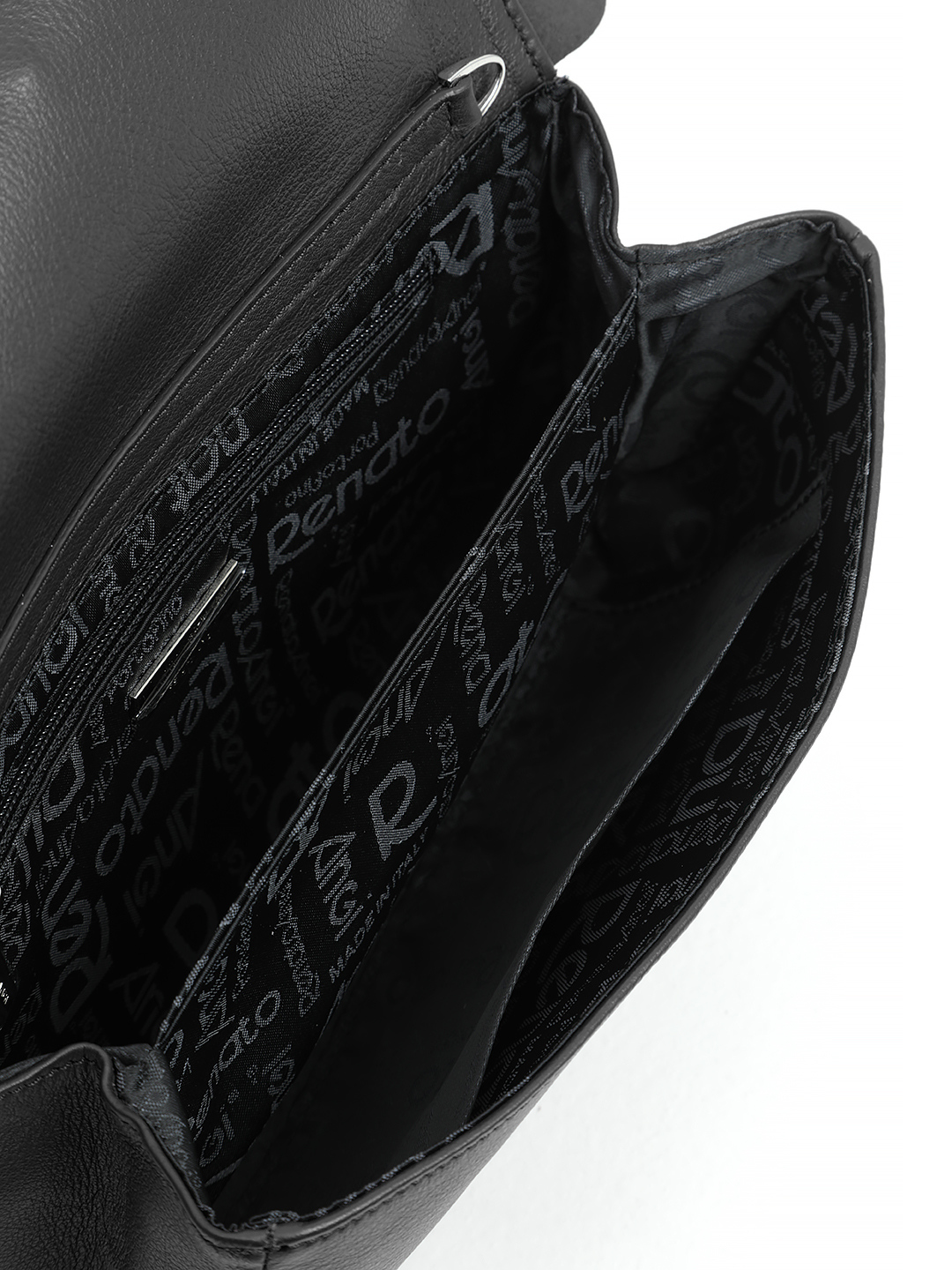 Сумка-клатч с ремнём-цепочкой и именным подкладом от Renato Angi в чёрном цвете