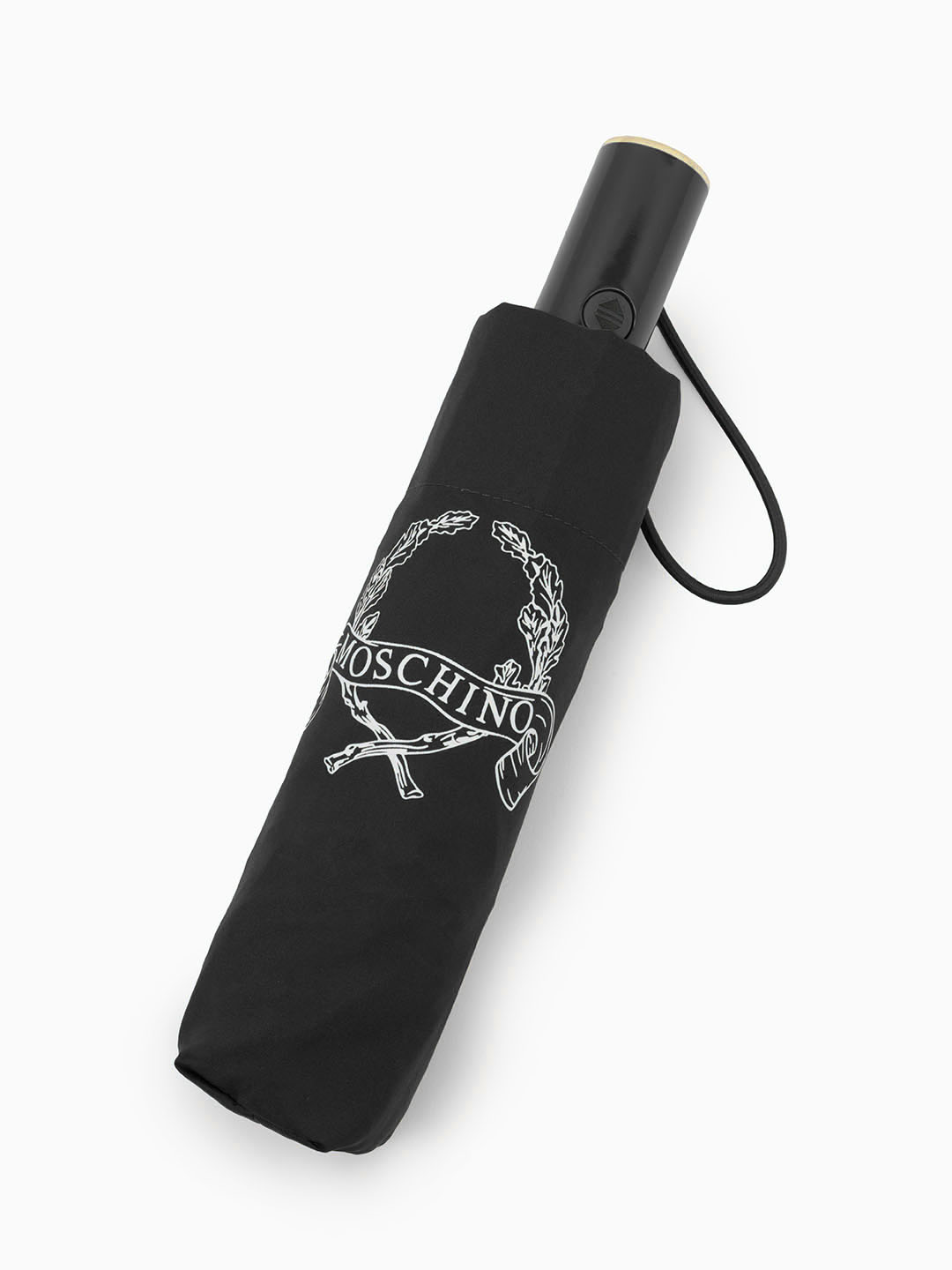 Зонт-автомат мини чёрного цвета c геральдикой MOSCHINO