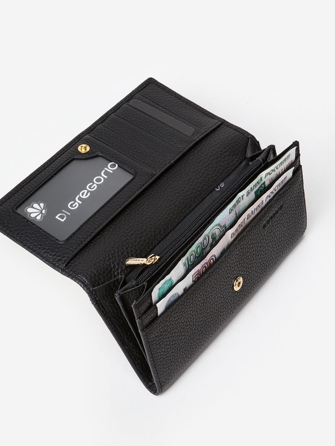 Прямоугольный бумажник со стразами и логотипом Di Gregorio черного цвета