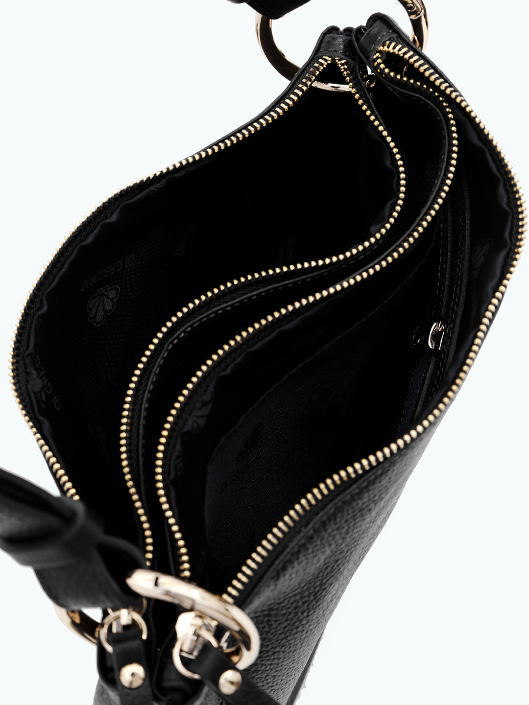 Двойная сумка на плечо с брендовым патчем Di Gregorio в чёрном цвете