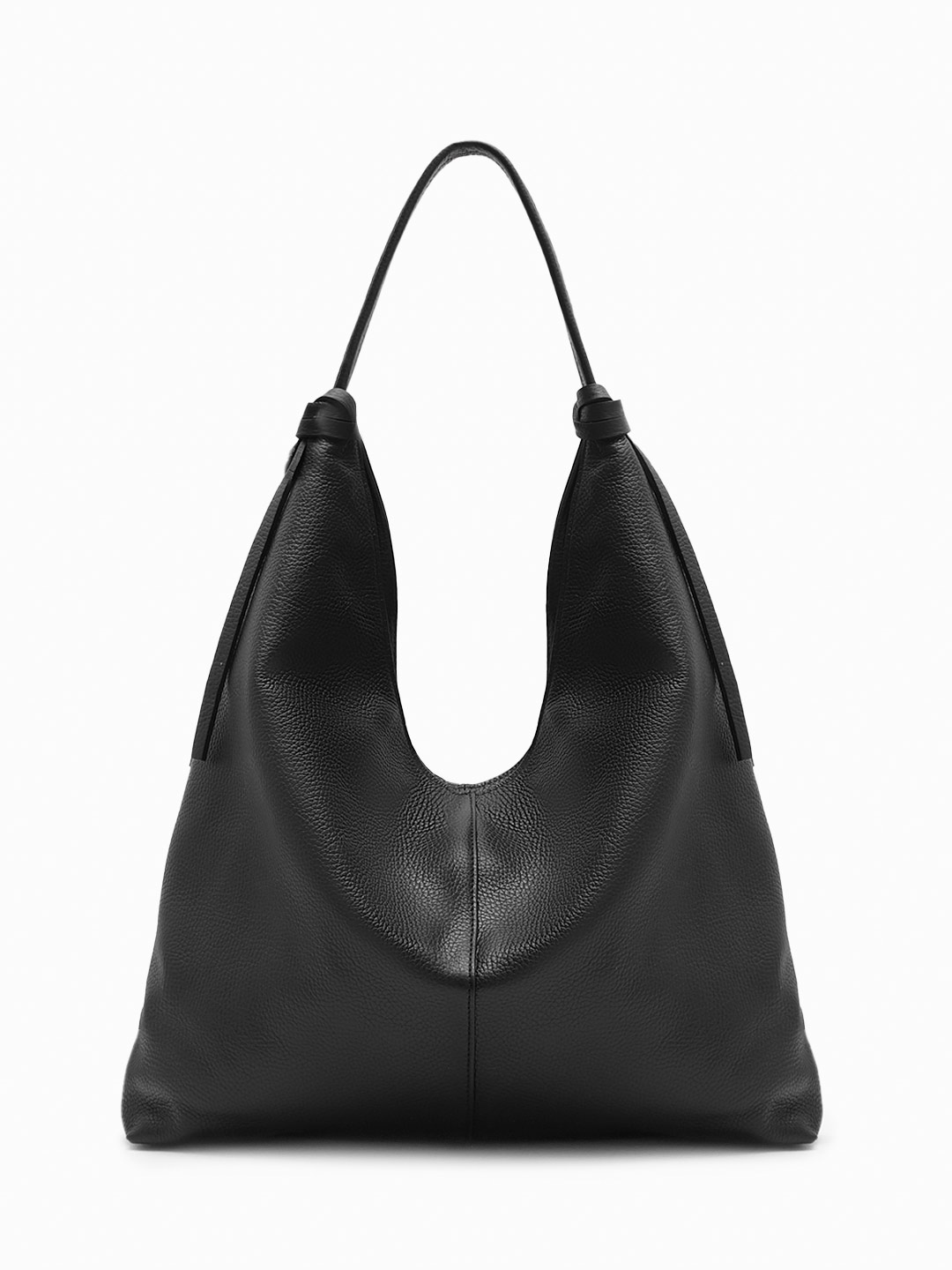 Сумка-мешок с кожаными узлами на ручках от Folle из натуральной кожи черного цвета