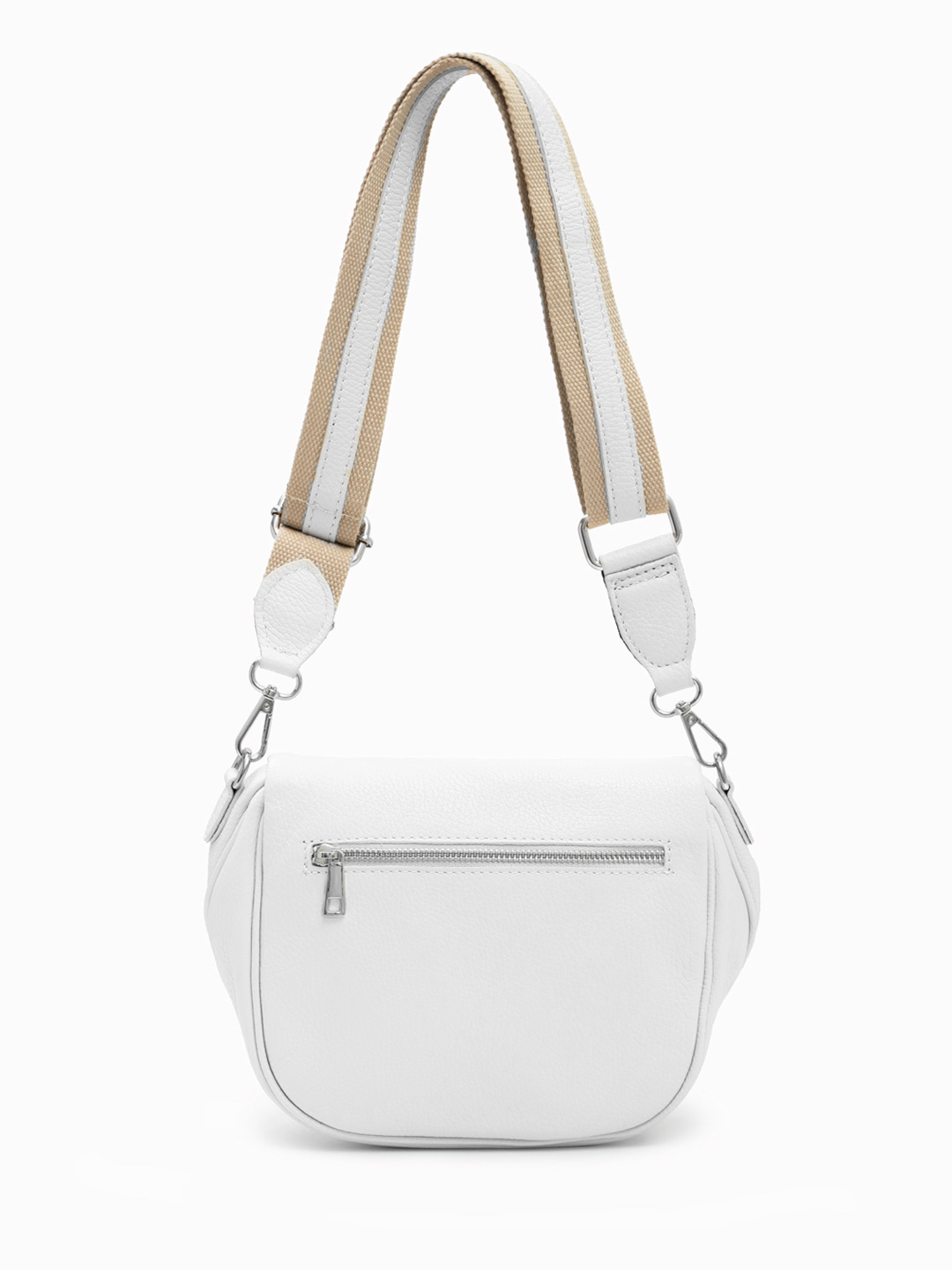 Мягкая кросс-боди с пуллерами с клёпками и текстильным ремнём от FOLLE в белом цвете