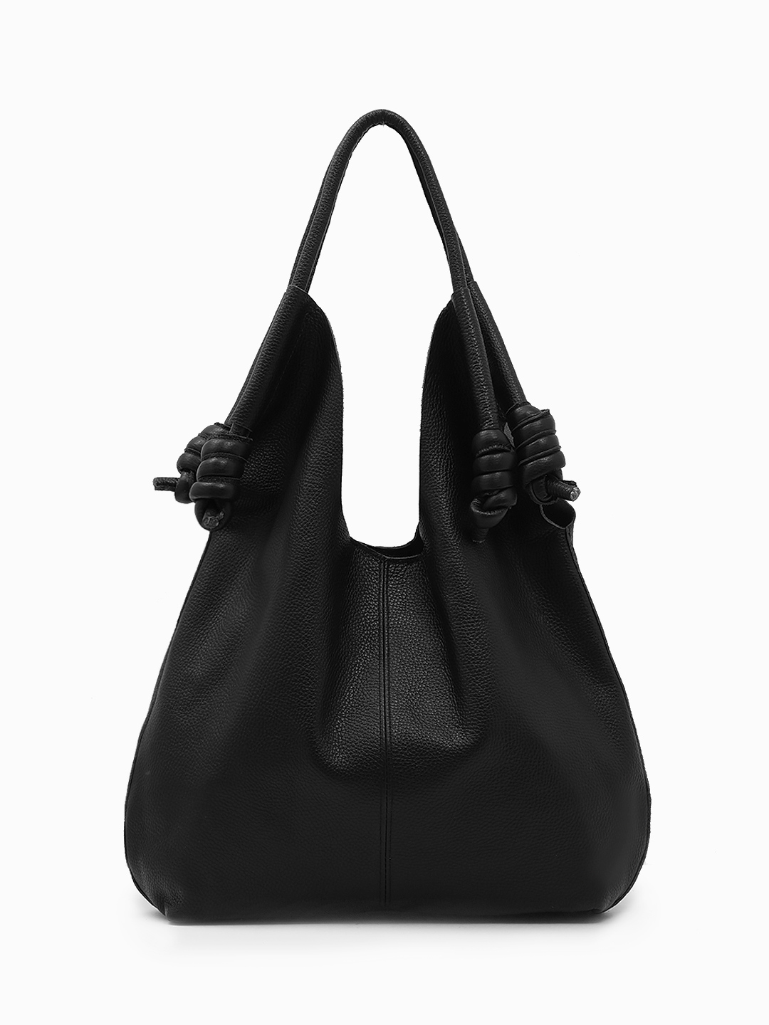 Чёрная сумка-мешок с кожаными узлами на ручках от FOLLE