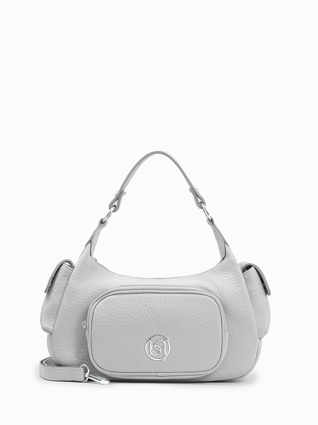 Сумка-хобо "VALITA" с дополнительными карманами от BE NICE из крупнозернистой кожи светло-серого оттенка