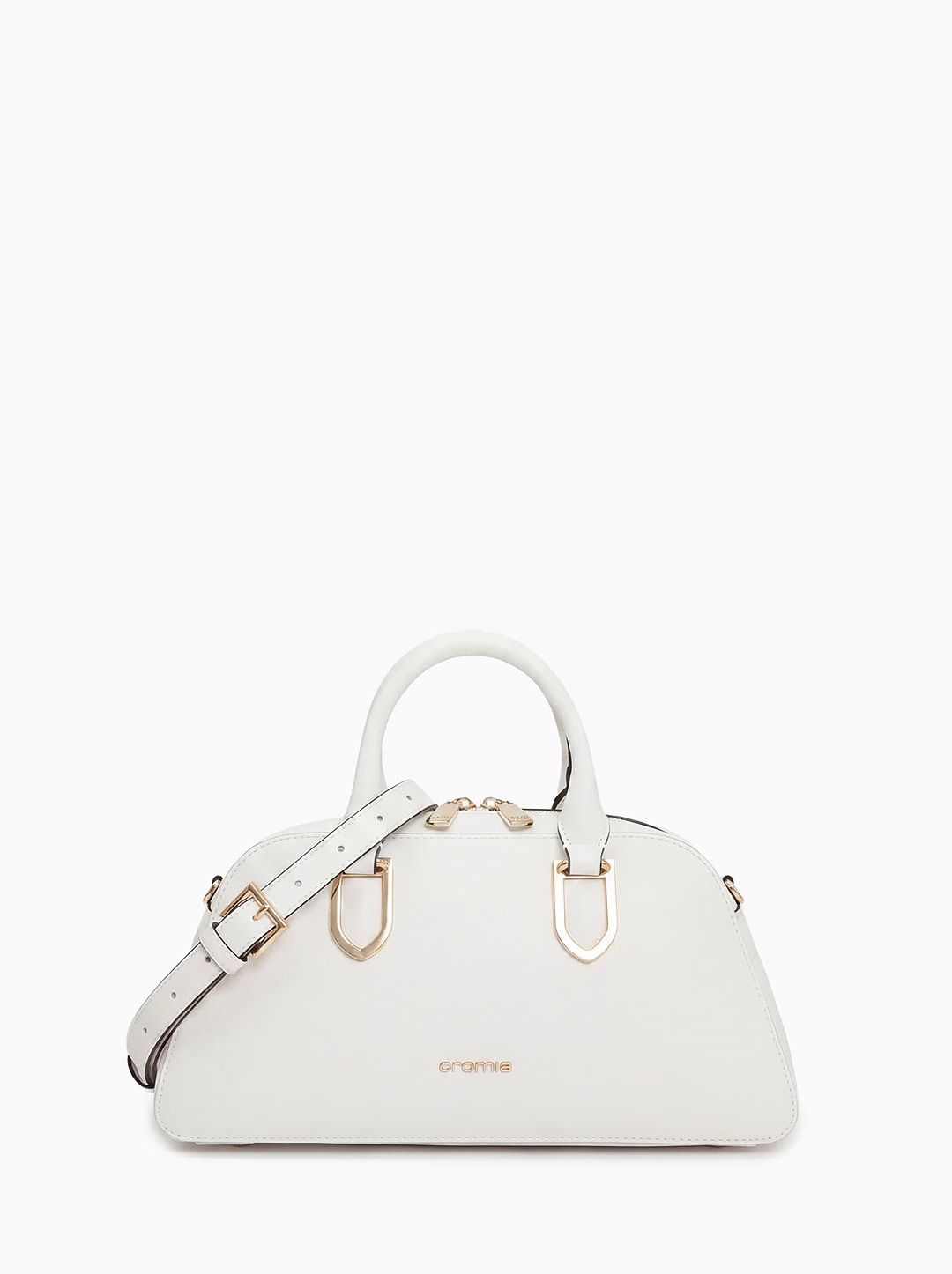 Небольшая сумка трапециевидной формы с жесткими ручками от Cromia из натуральной белой кожи