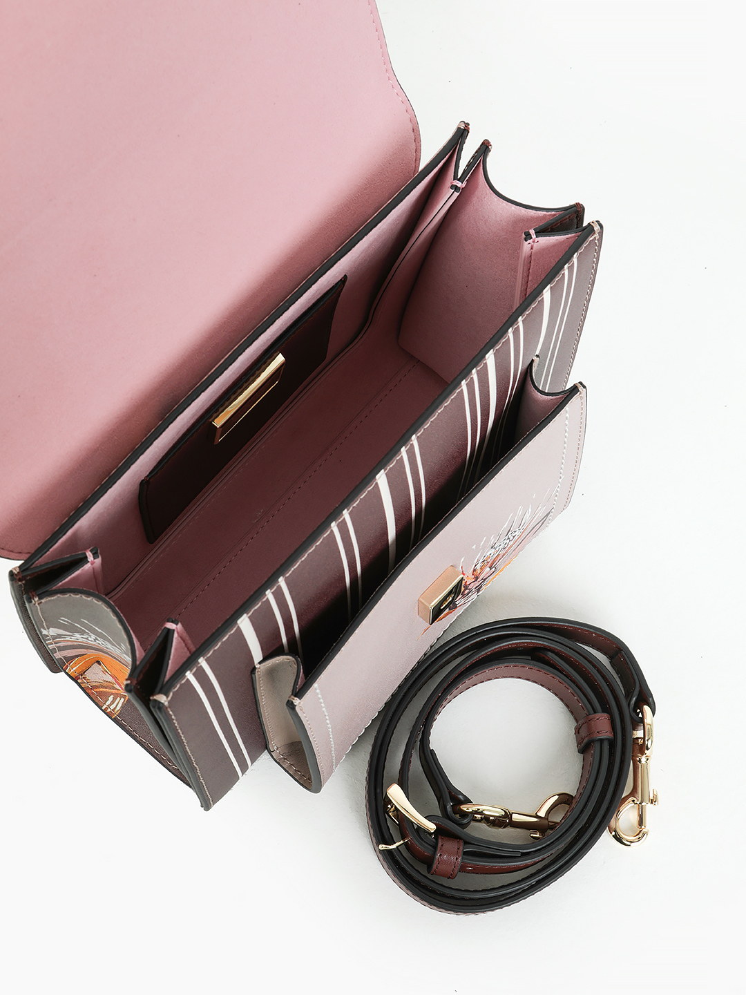 Сэтчел с принтом от бренда CROMIA в коричнево-нюдовых тонах