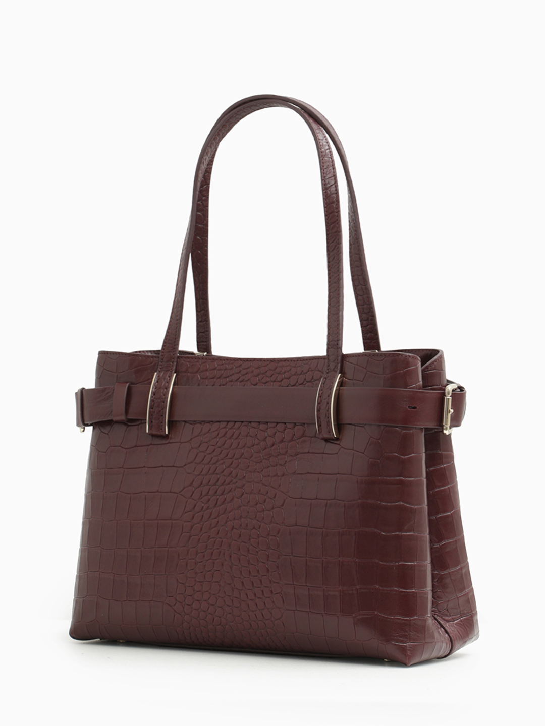 Сумка-тоут от Gironacci из натуральной кожи винного цвета с выделкой под крокодила