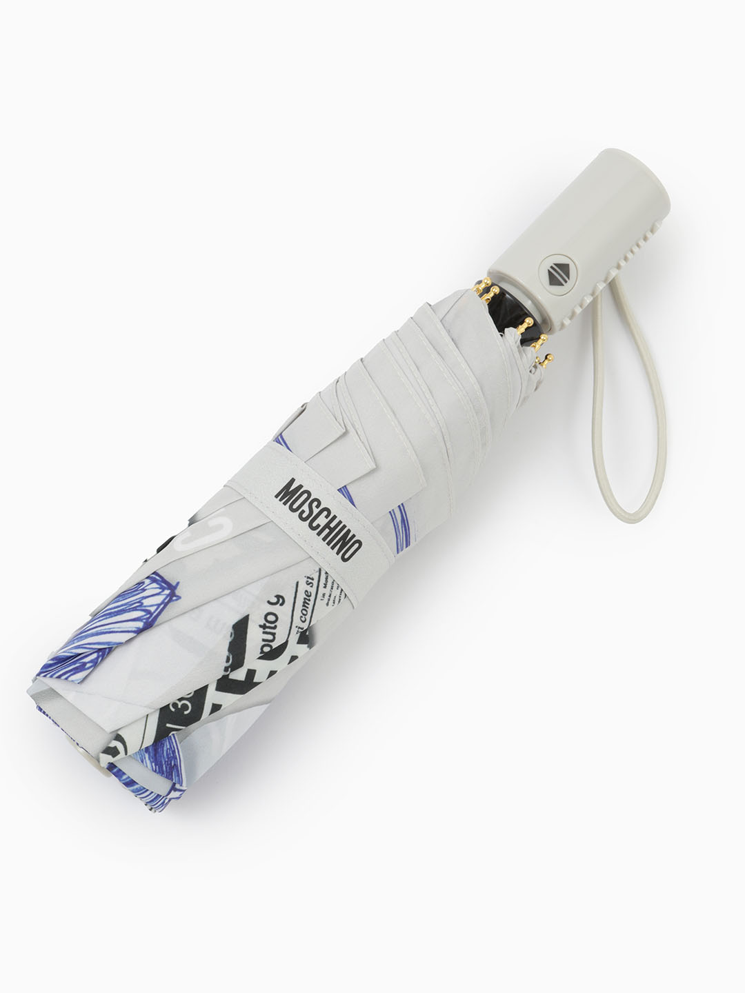 Зонт-автомат мини с коллажем сердец бежевого цвета от MOSCHINO