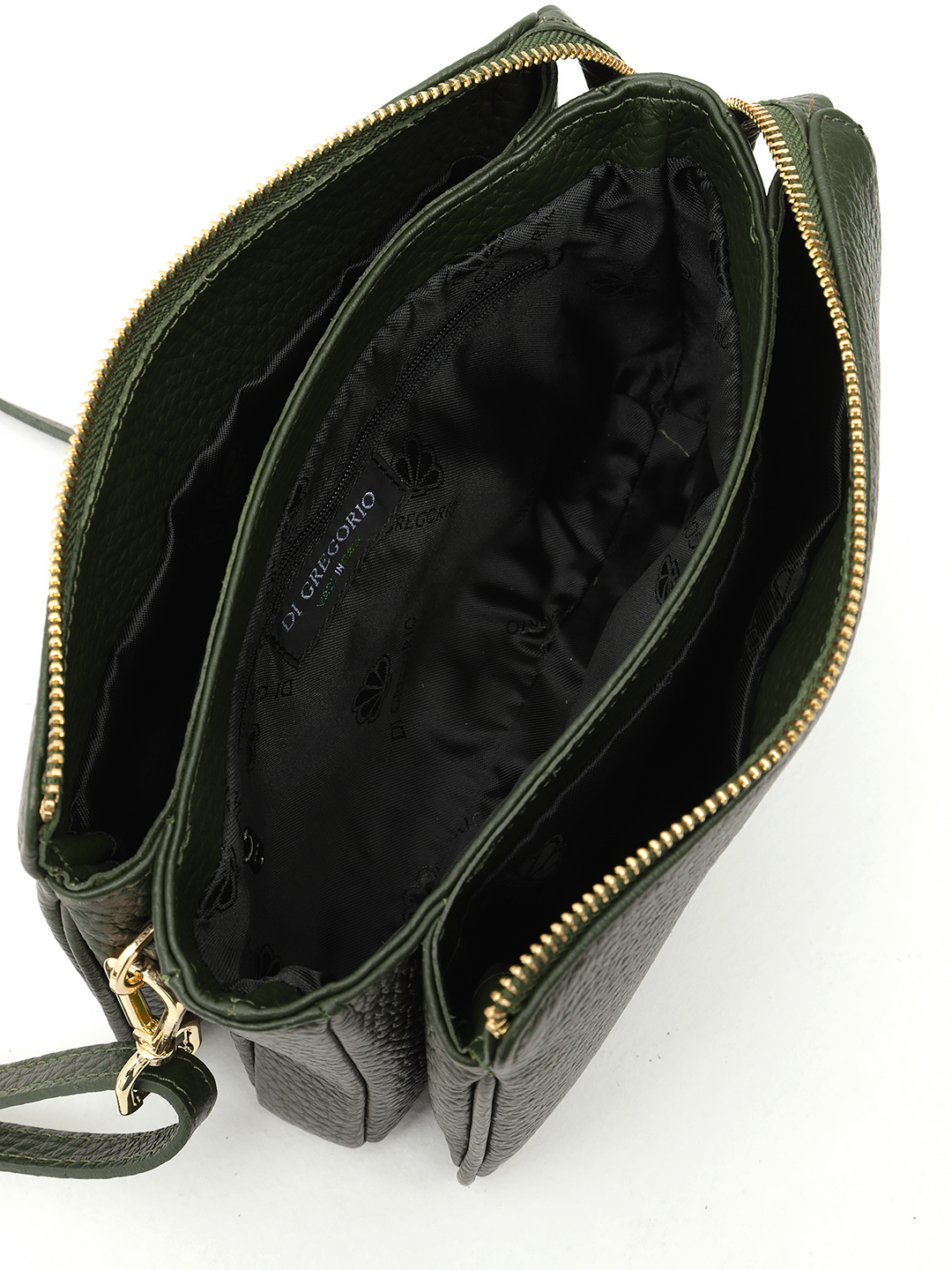 Кросс-боди в оливковом оттенке с тремя отделениями с логотипом Di Gregorio