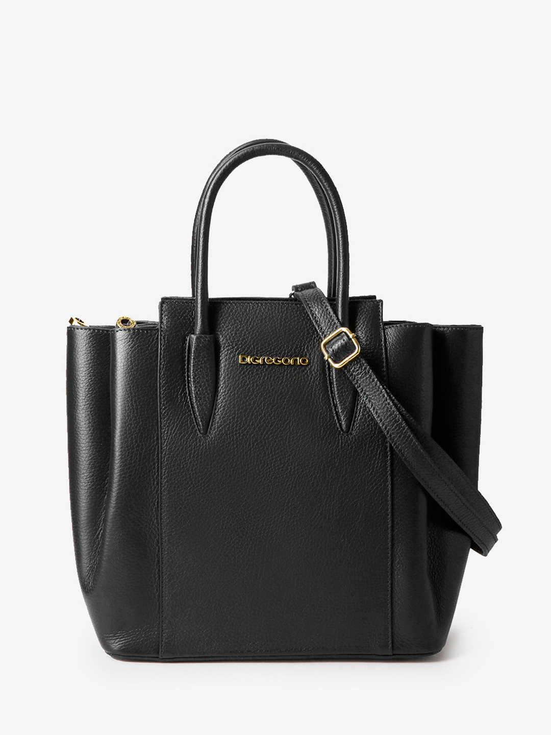  Классическая сумка с тремя отделениями и именной гравировкой Di Gregorio в чёрном цвете