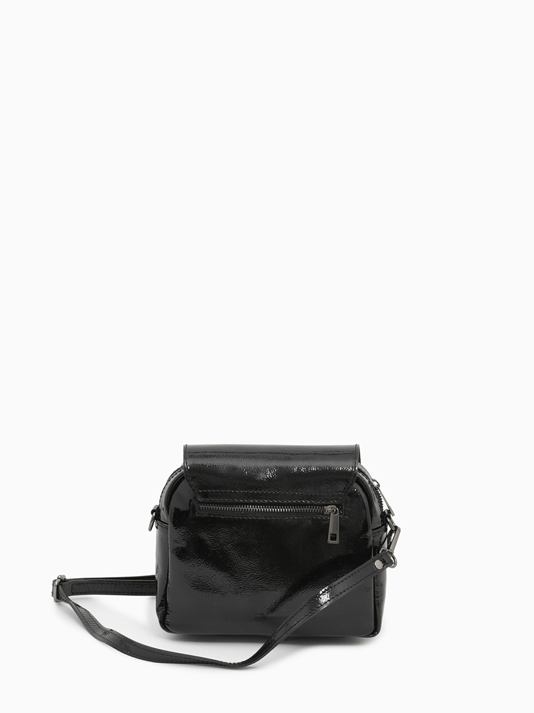 Кросс-боди "VIOLETTA" с пряжкой в виде пчелы от FOLLE из лаковой кожи чёрного цвета