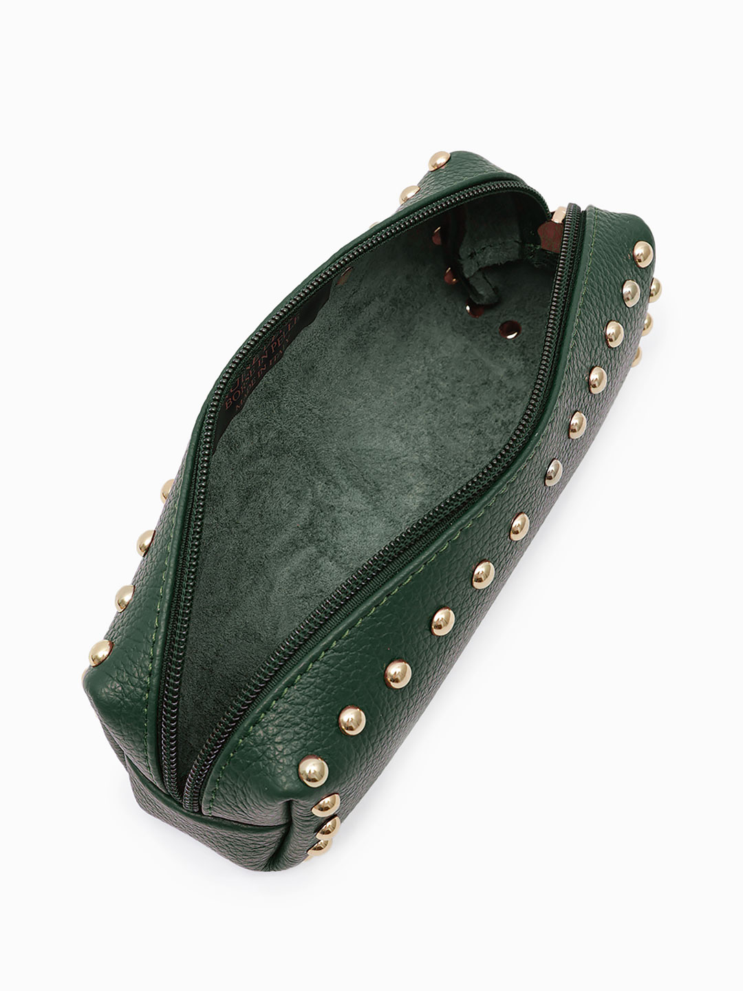 Косметичка пенал от FOLLE из натуральной кожи зеленого цвета