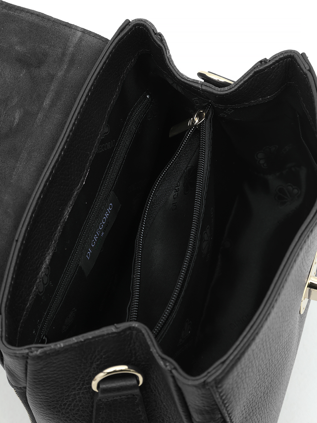 Сэтчел с поворотной фурнитурой и боковыми молниями от Di Gregorio в чёрном цвете