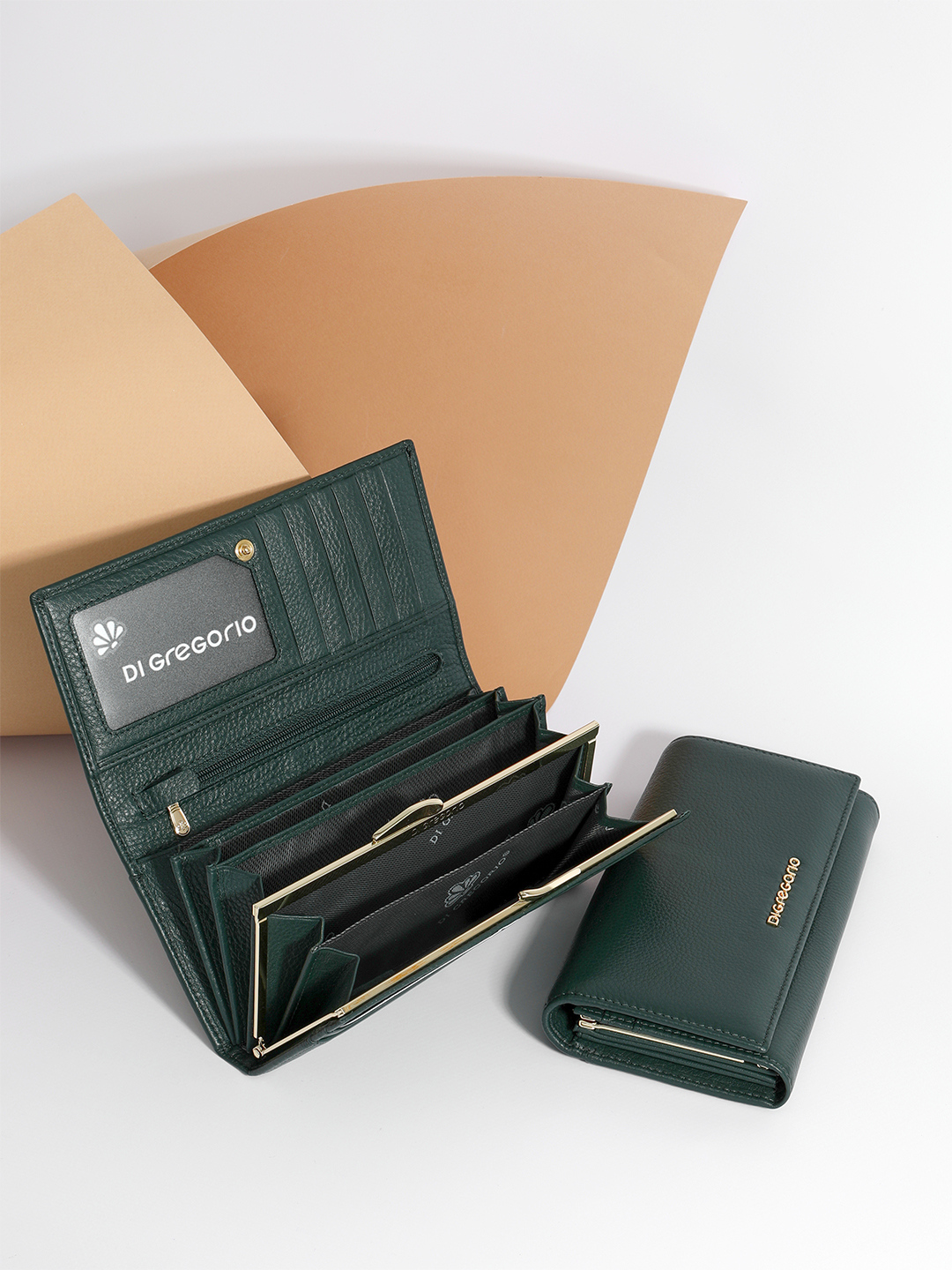 Прямоугольный бумажник с логотипом Di Gregorio изумрудного цвета
