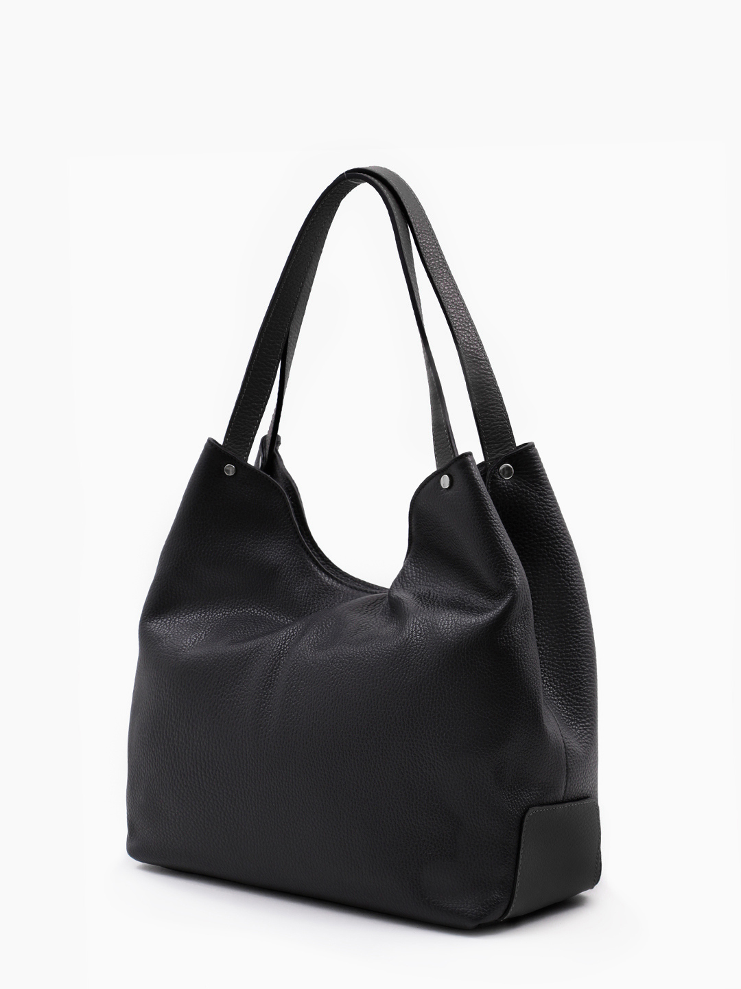 Сумка-шоппер чёрного цвета с круглой фирменной фурнитурой от FOLLE