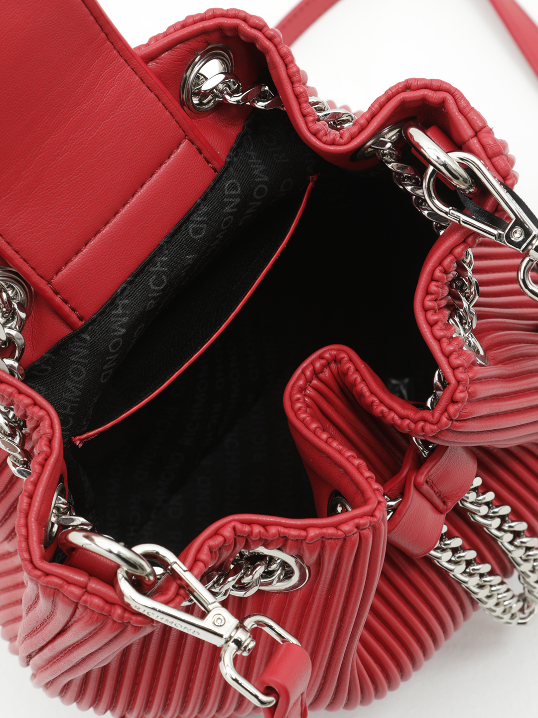 Плиссированная сумка-кисет с именным подкладом John Richmond в красном цвете