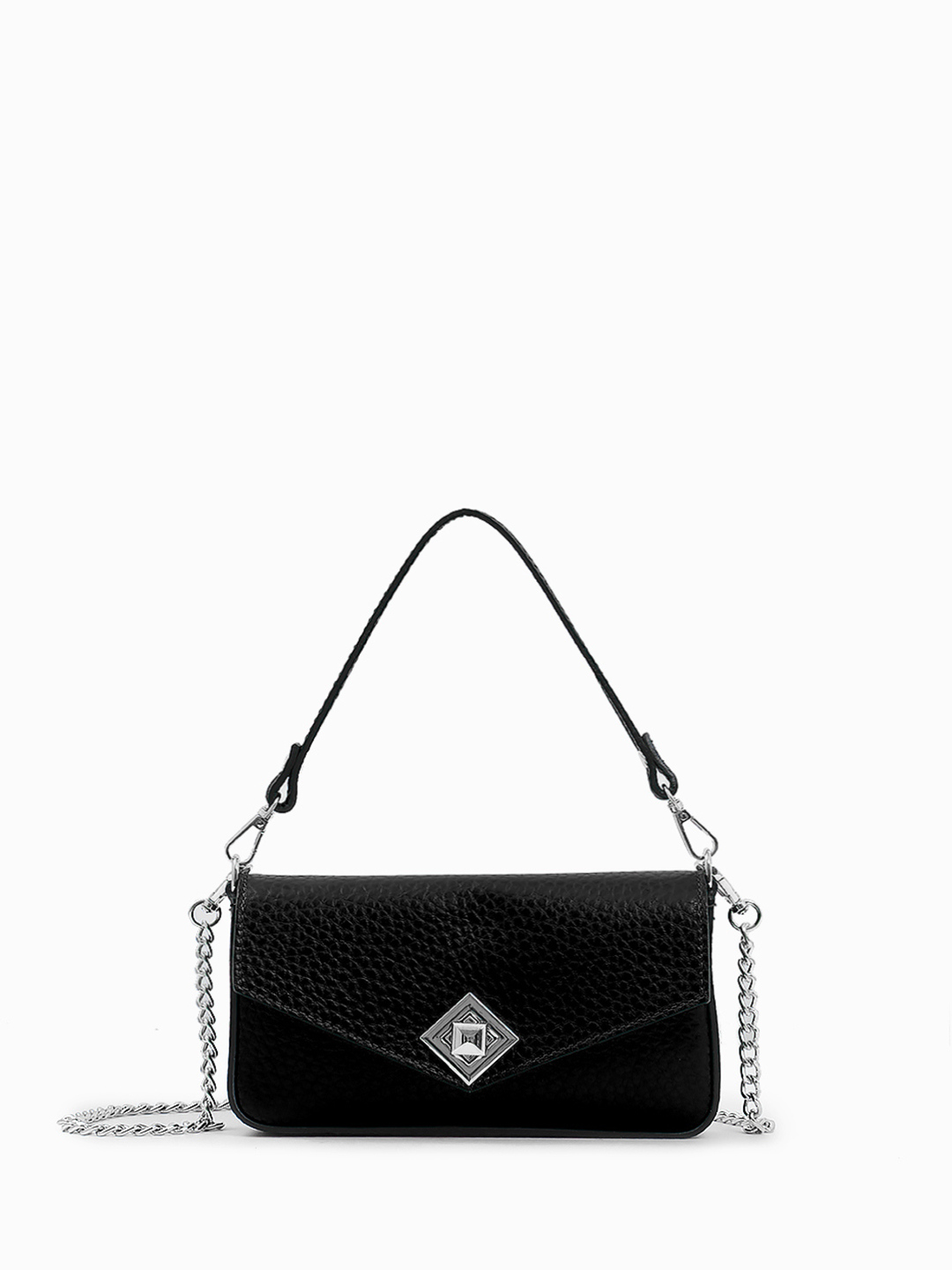 Клатч из натуральной кожи чёрного цвета с серебристой фурнитурой от BE NICE