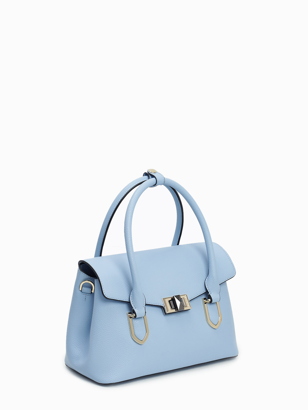 Небольшая сумка с клапаном и поворотным замком от Cromia из натуральной голубой кожи