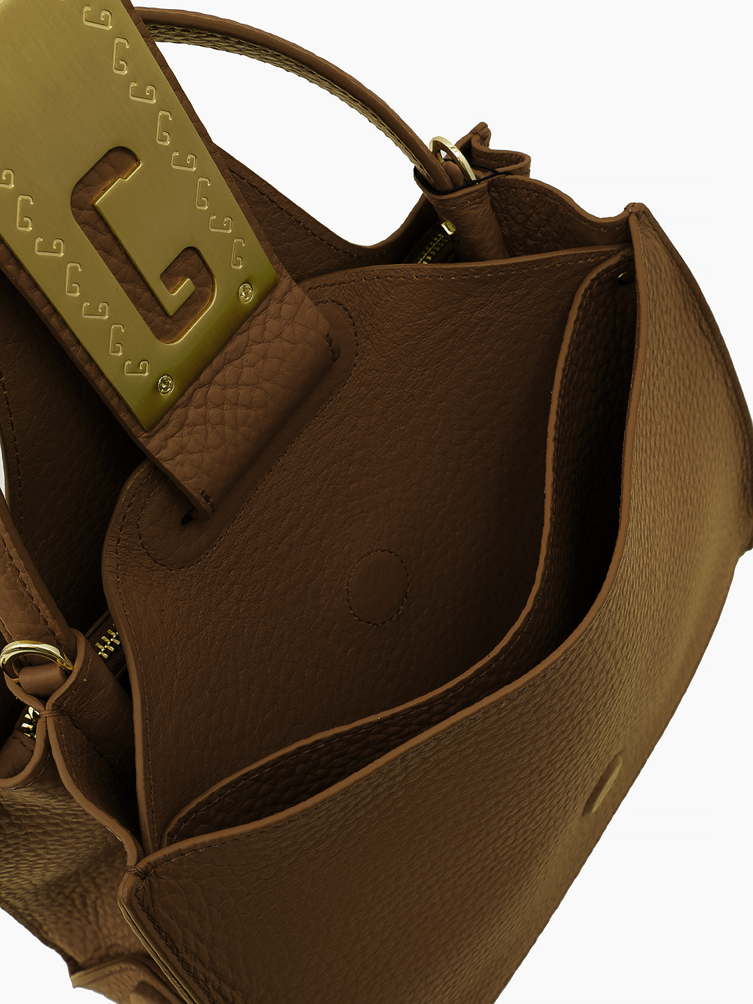 Однорукий тoут с металлической пряжкой с монограммой Gironacci коричневого цвета noce