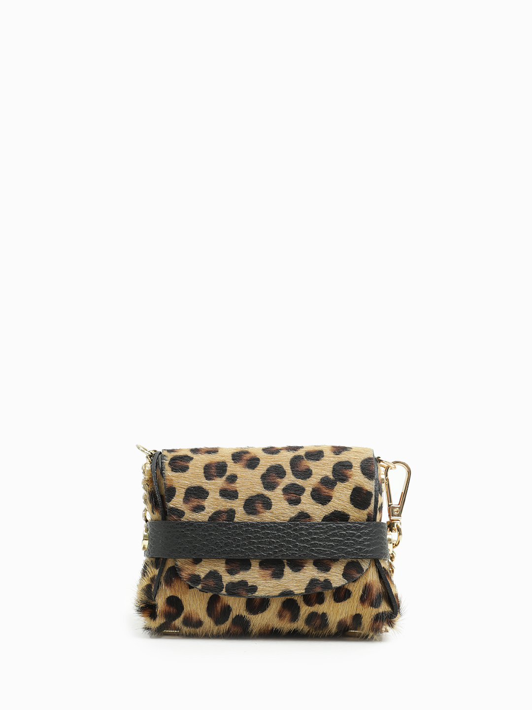 Мини-сумка подвеска из натурального меха в бежево-черном цвете мелкий принт под леопарда